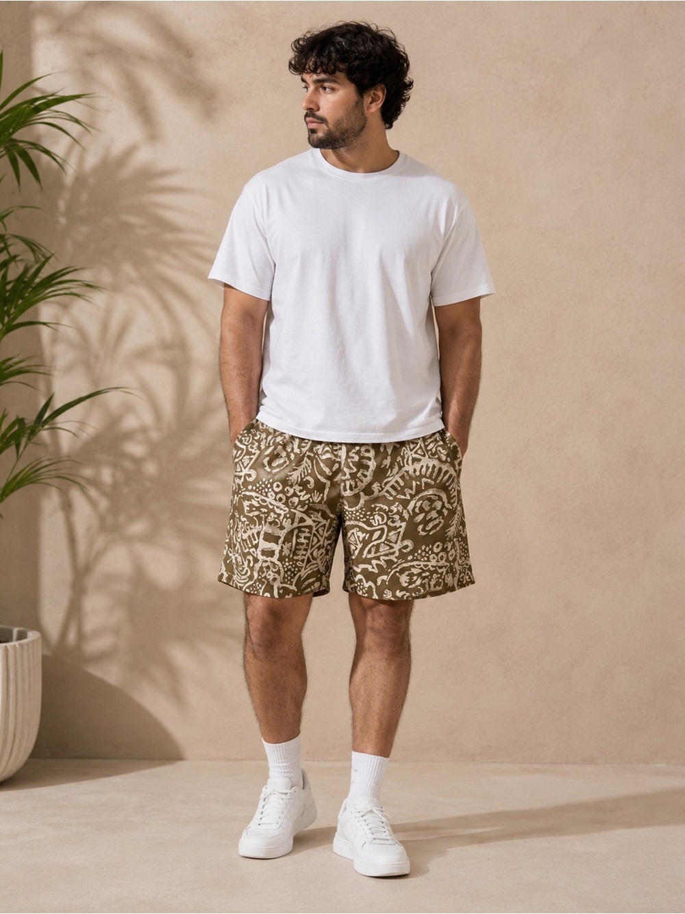 Vintage Natural Life Tribal Print Swim Trunks XL Brown Beige Surf Shorts